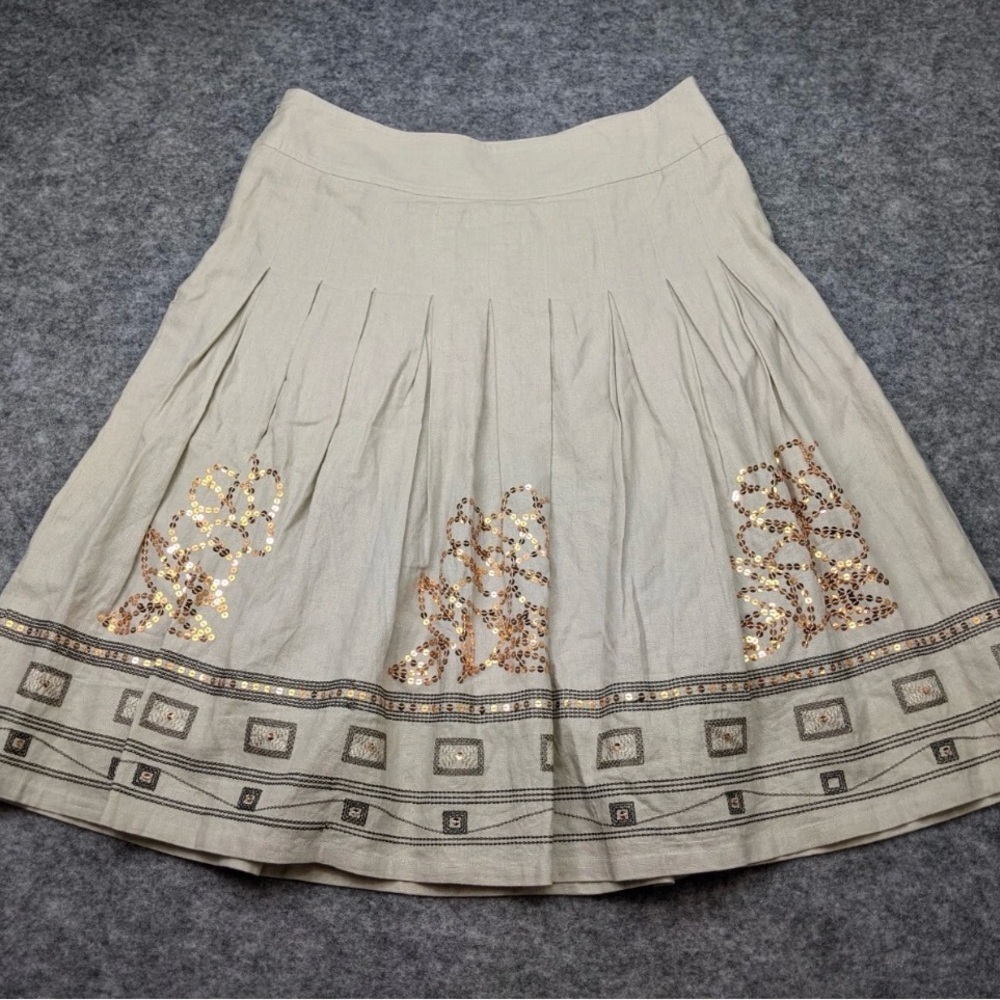 Tribal Beige A-Line Skirt with Embellishments